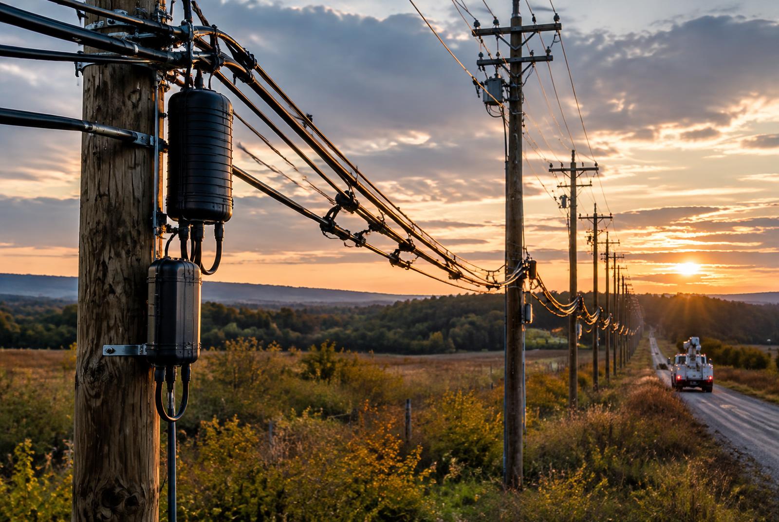 Aerial fiber route along a pole line